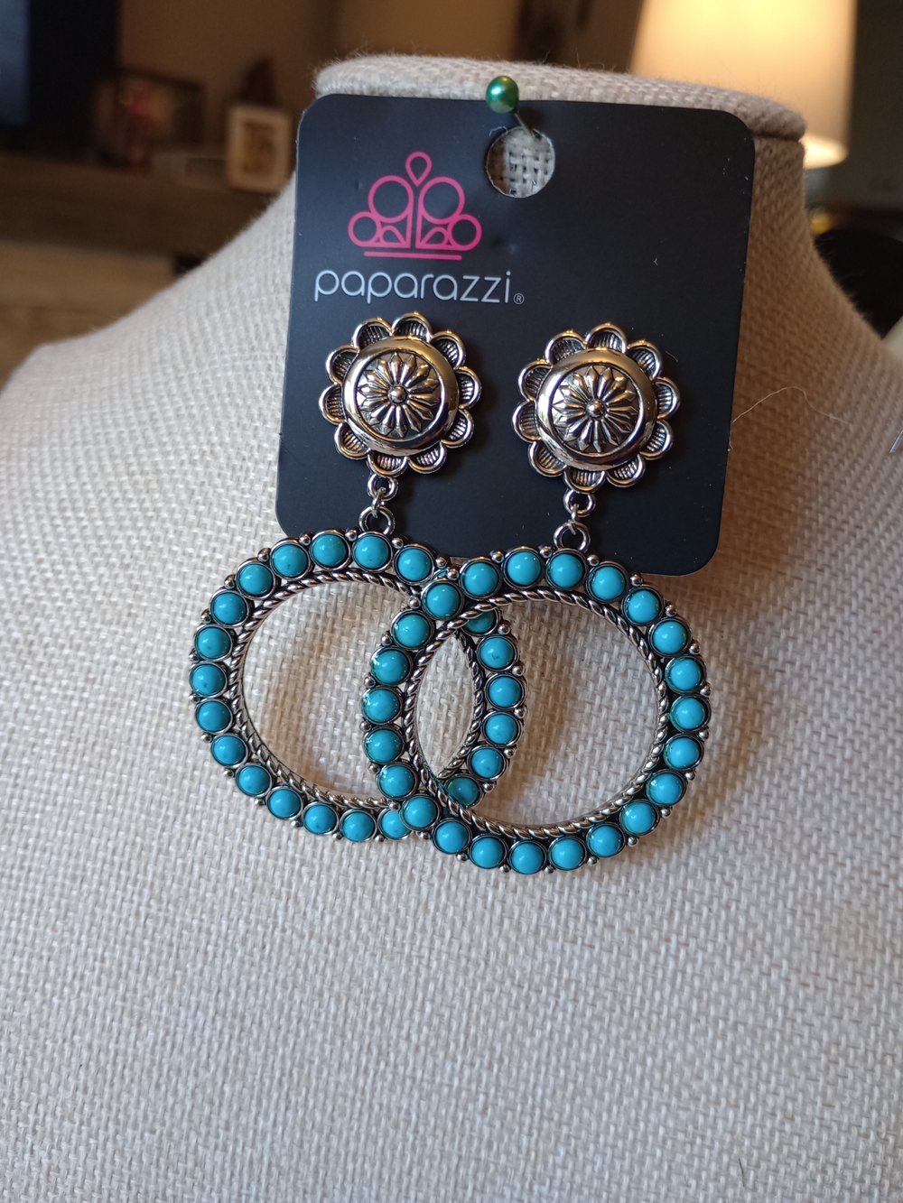 Paparazzi Turquoise Button and Hoop Drop Earrings
